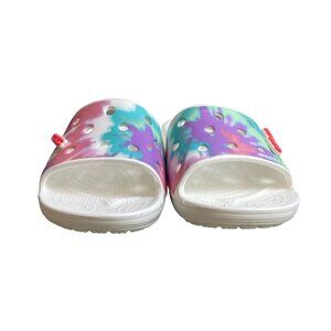 Crocs White Rainbow Tie-Dye Slippers Sandals Sz (Women 10 /Men 8) - NWOB